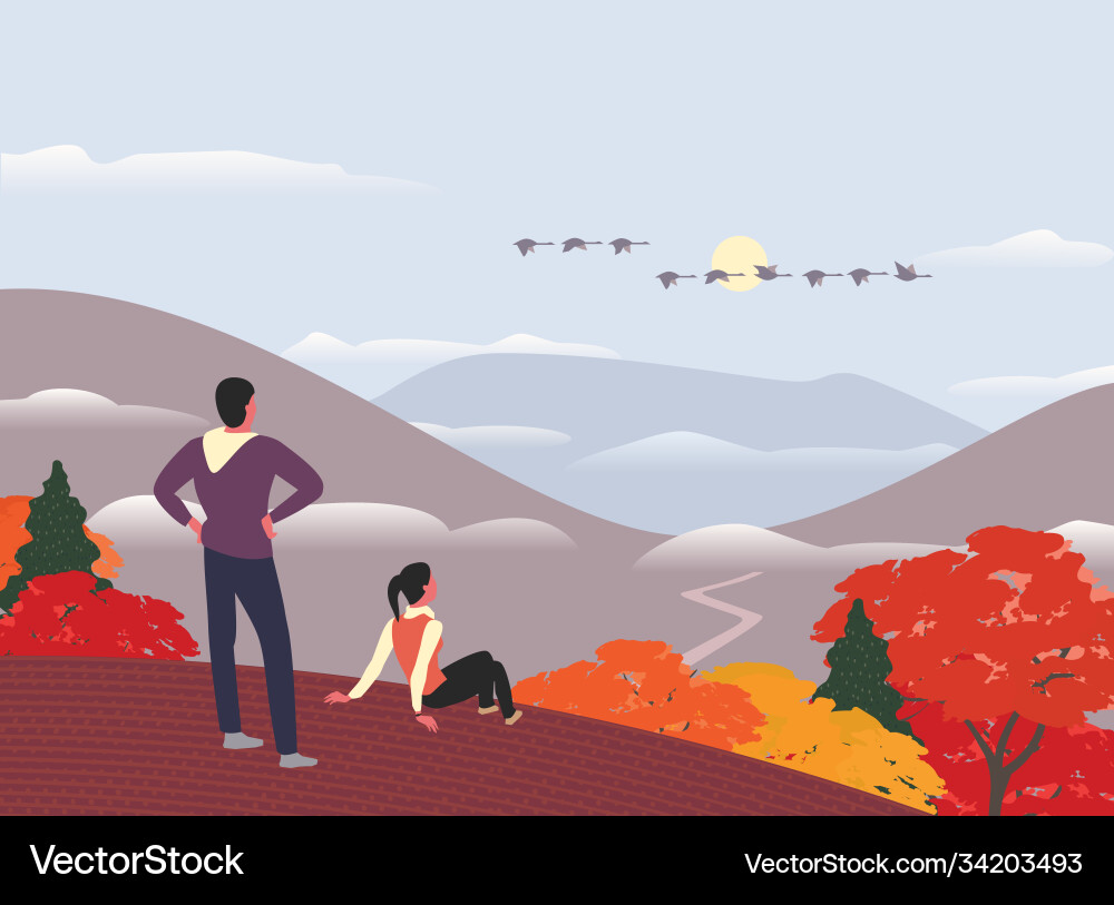 Herbst Berge Wanderkonzept flache Farbe Herbst Berge Wanderkonzept flache Farbe vektorbild