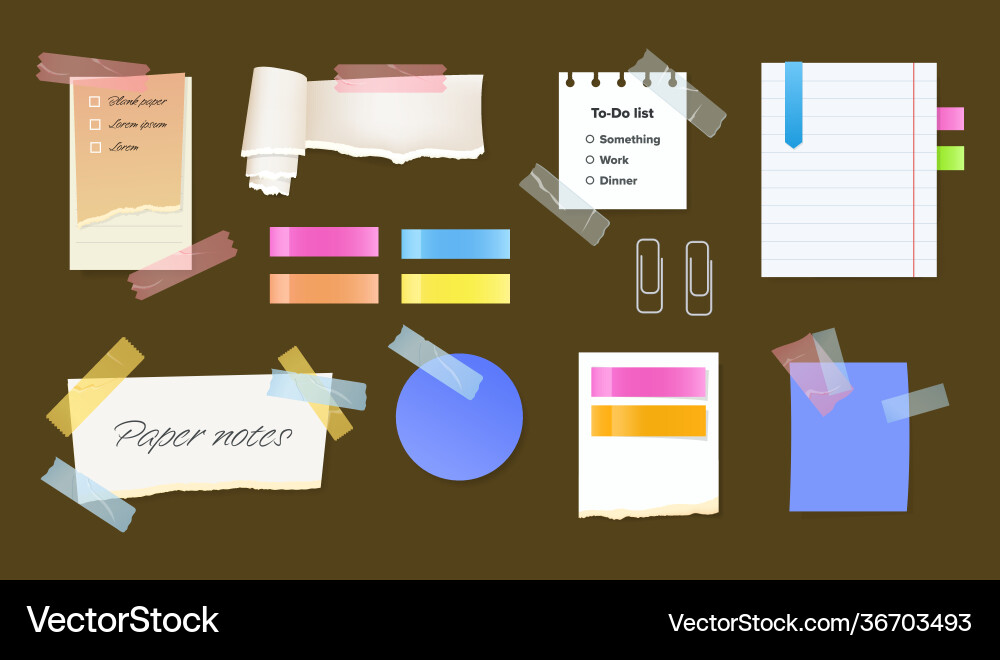 Paper notes on stickers reminders notepads memo Paper notes on stickers reminders notepads memo vector image
