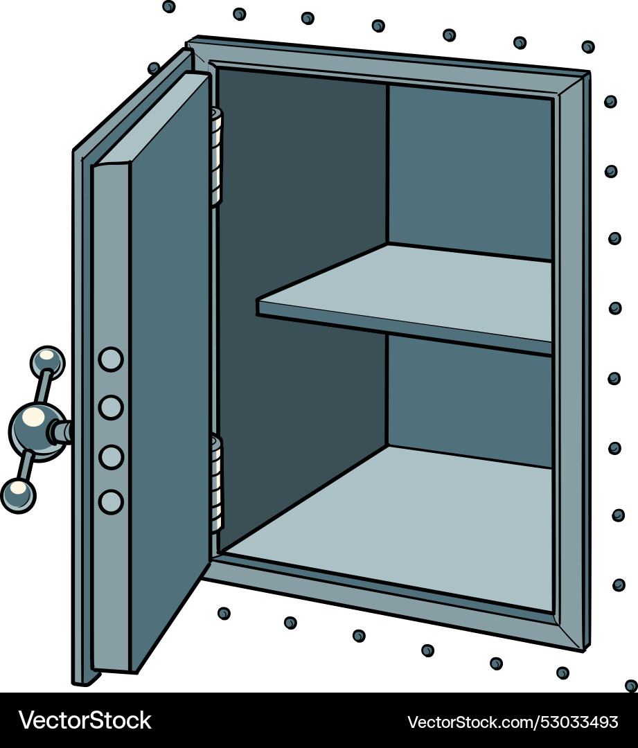 Pop art retro empty metal open safe the problem Pop art retro empty metal open safe the problem Vector Image
