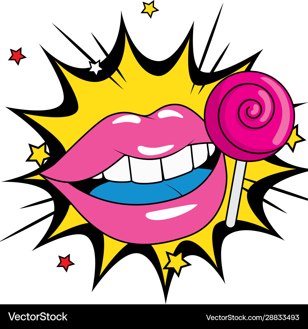 Retro Lollipop with Exploding Lips vector image