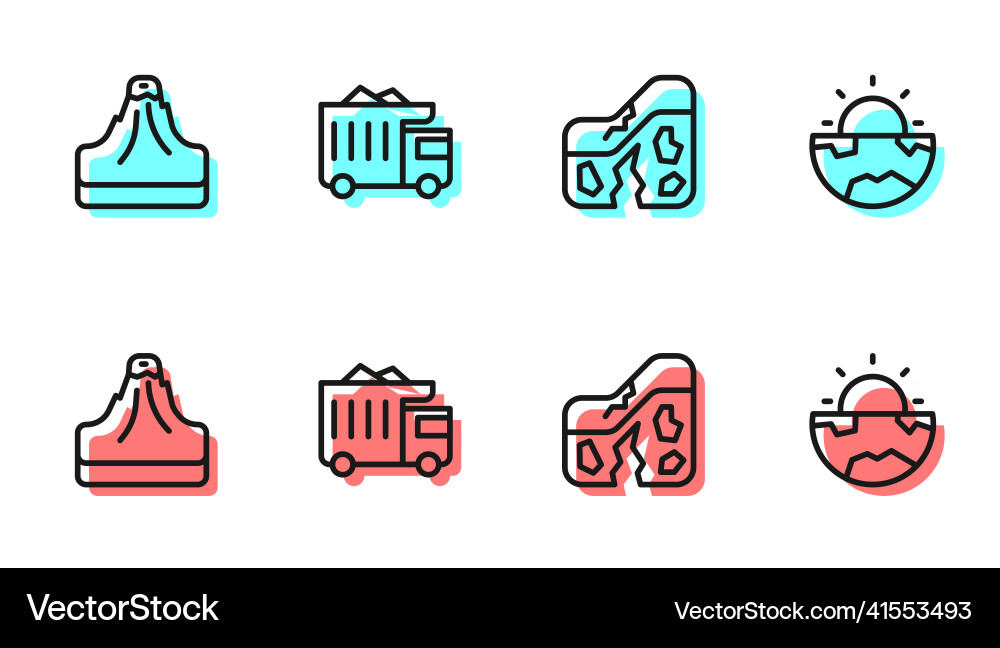 Set line geological fault volcano mining dump Vector Image
