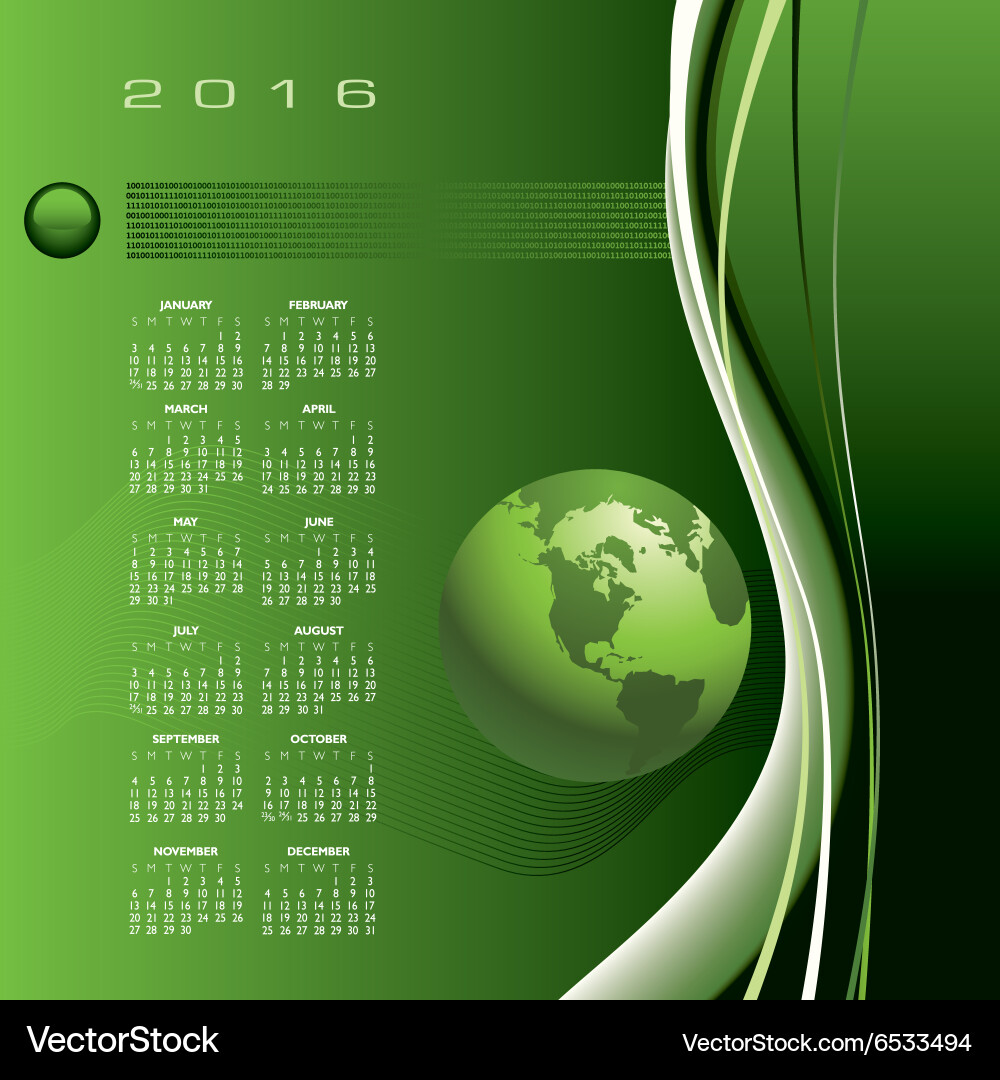 2016 calendar globe binary vector image