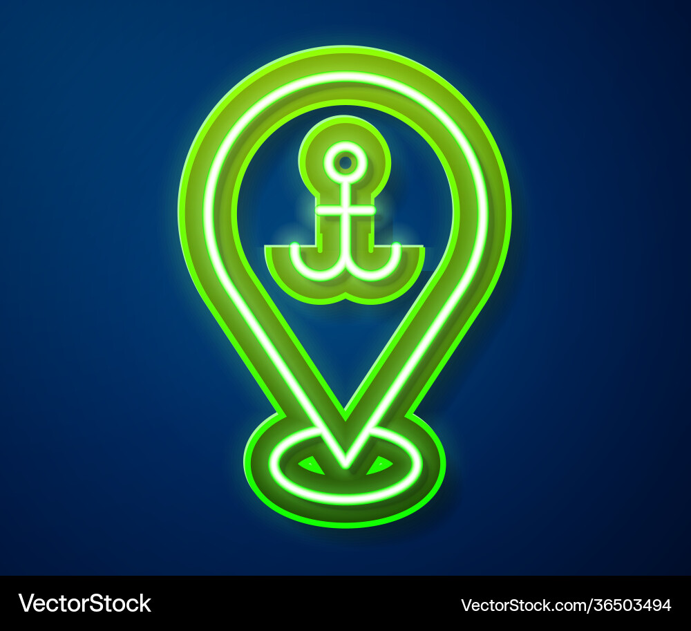 Glowing neon line map pointer with anchor icon Glowing neon line map pointer with anchor icon vector image