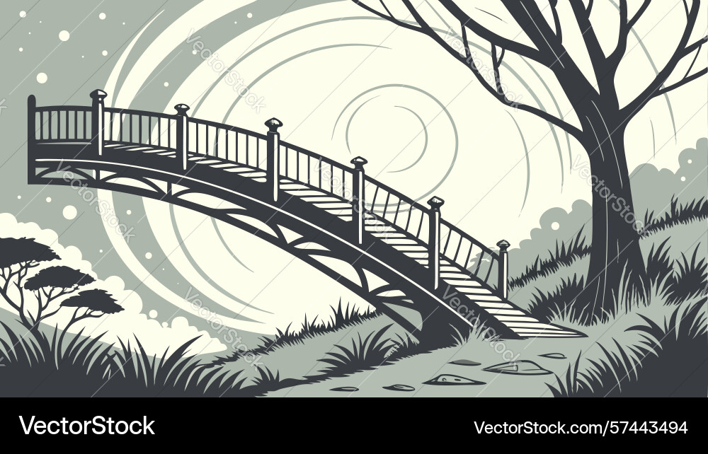 Old stone arch bridge design generative ai vector image