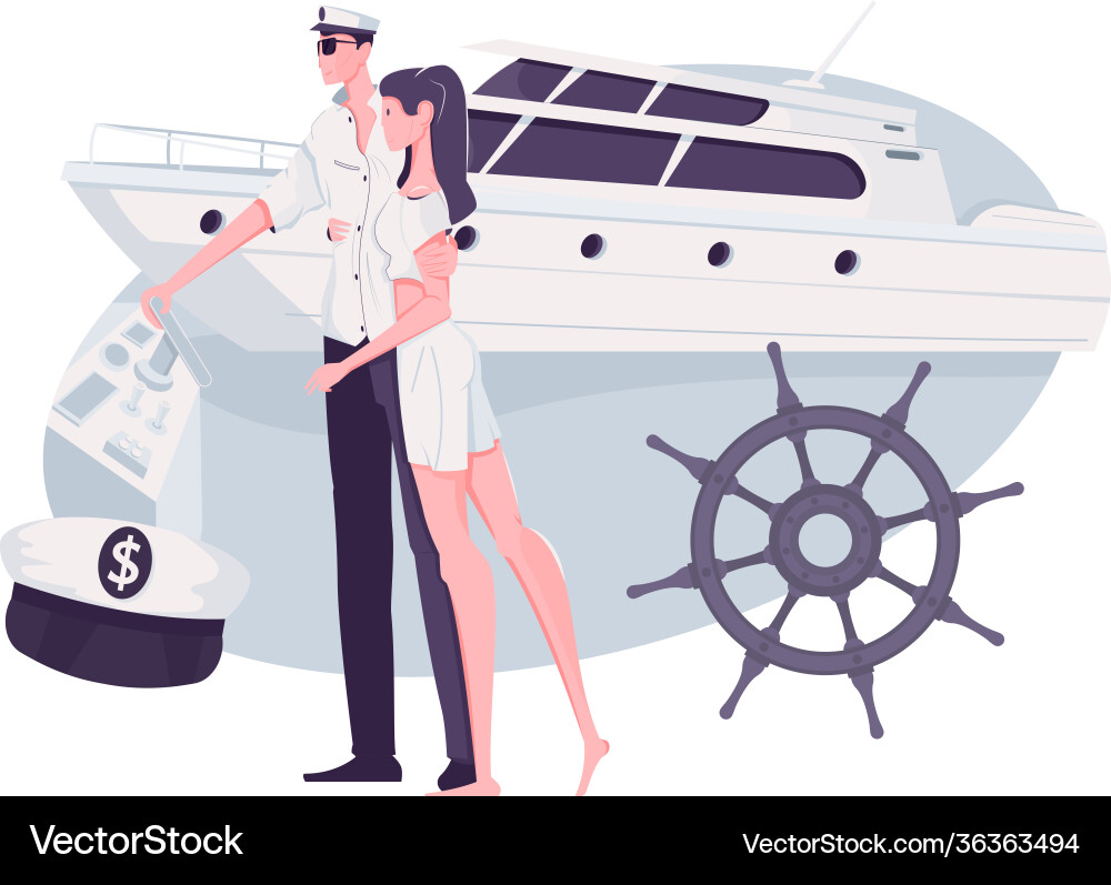 Rich couple boat composition Rich couple boat composition vector image