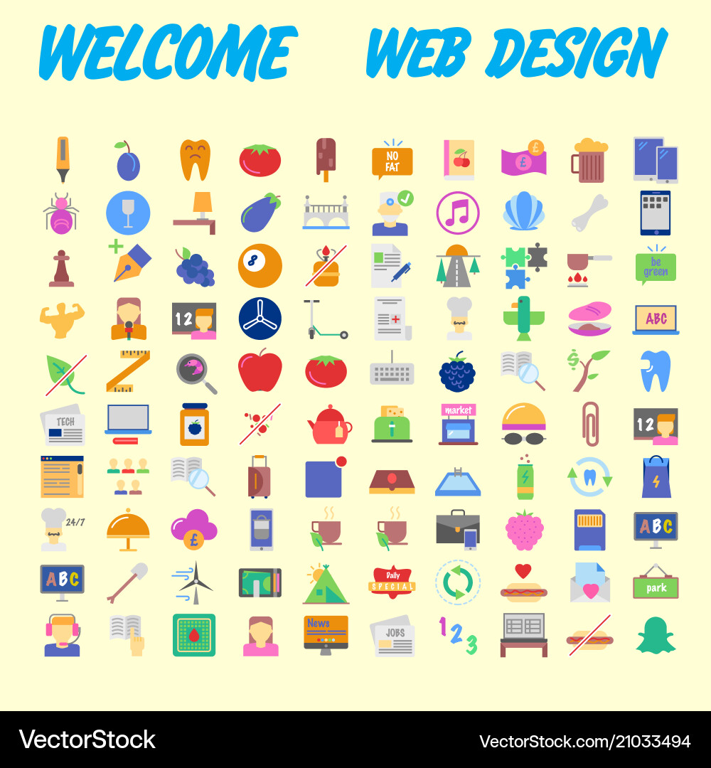 Set of 100 flat web icons on following themes Set of 100 flat web icons on following themes vector image
