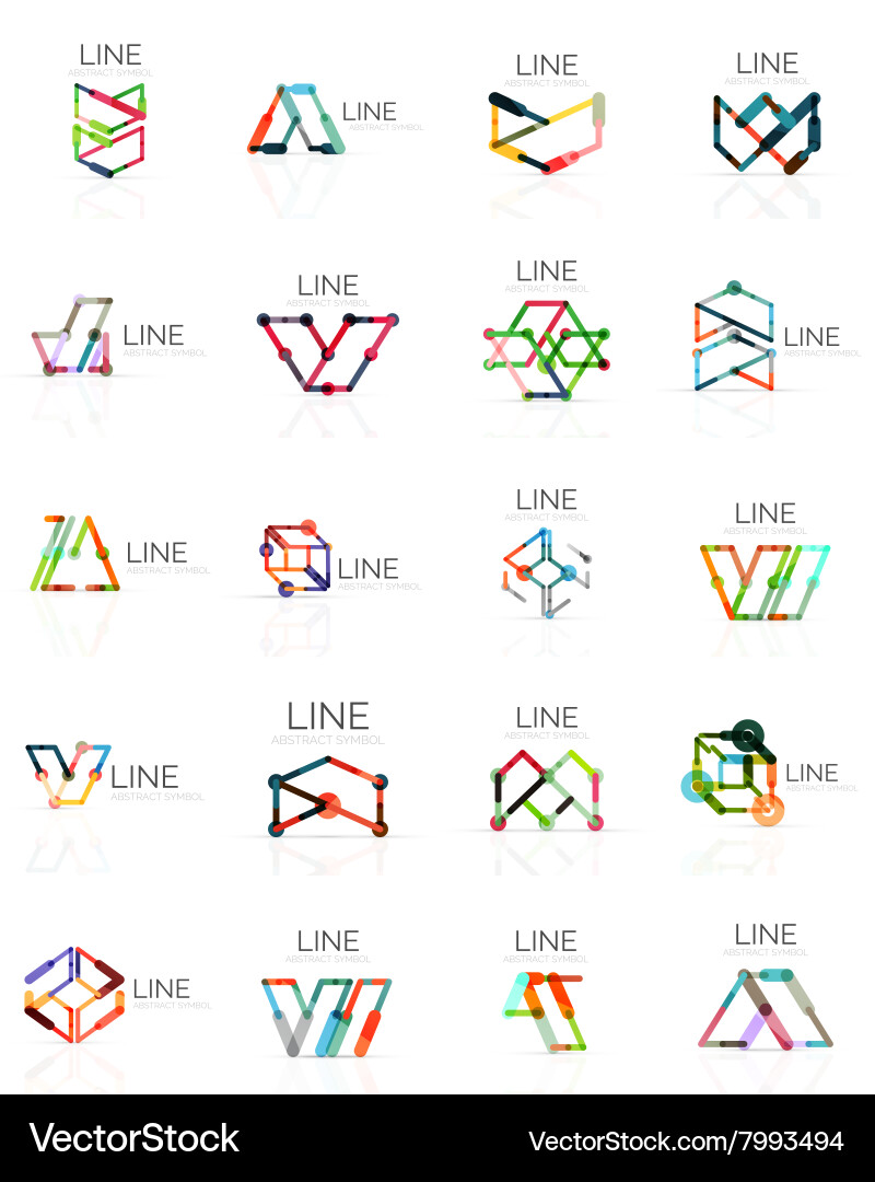 Set of linear abstract logos connected Vector Image