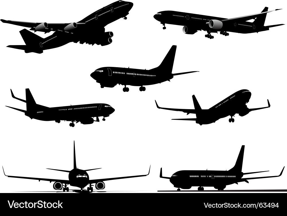 Seven Aircraft Silhouettes vector image