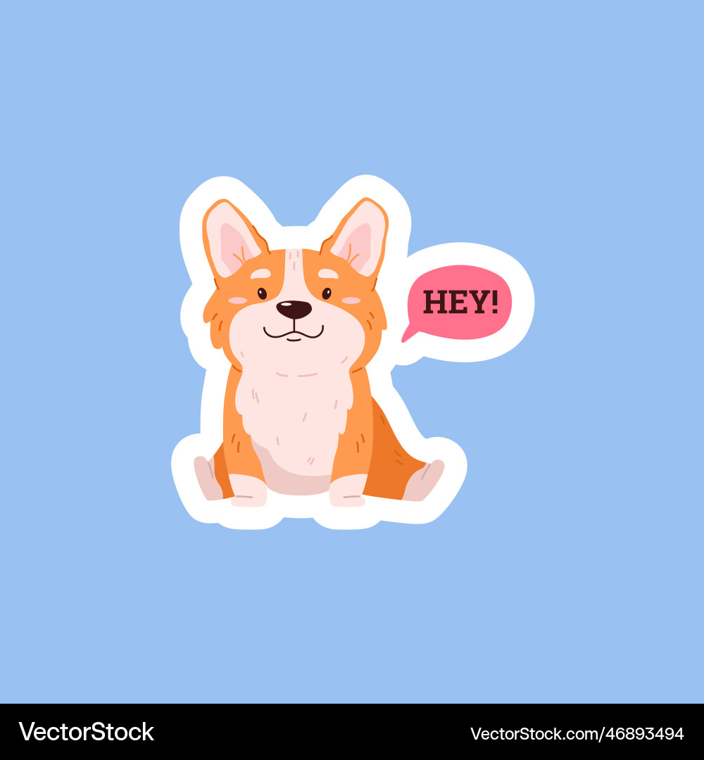 Sitting lovely corgi dog saying hey flat cartoon Sitting lovely corgi dog saying hey flat cartoon vector image