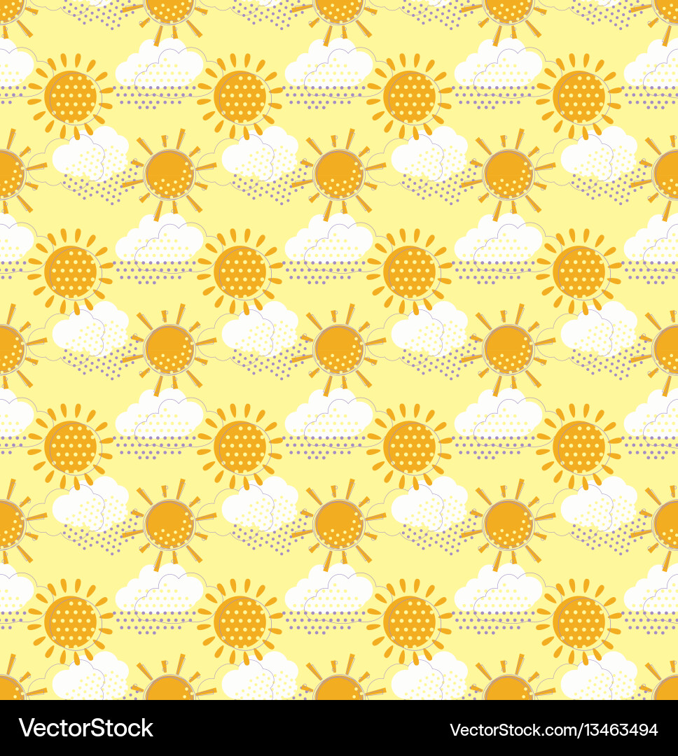 Sun with clouds seamless pattern vector image