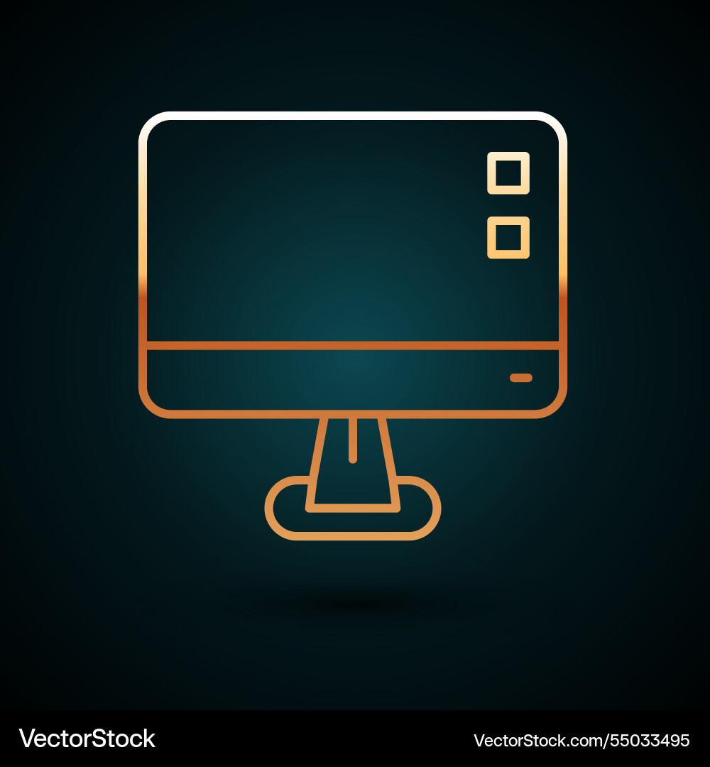 Gold line computer monitor screen icon isolated Vector Image