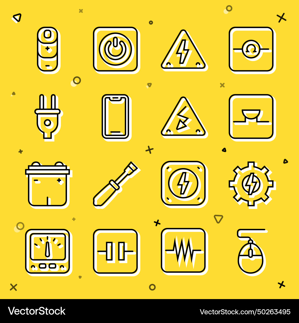 Set line computer mouse gear and lightning buzzer Set line computer mouse gear and lightning buzzer vector image