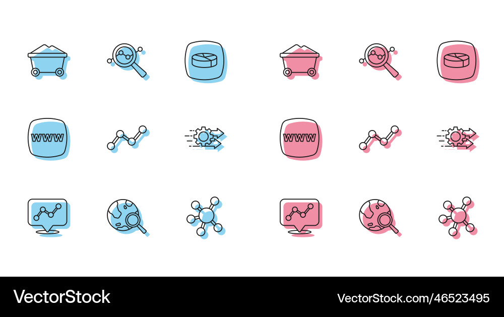 Set line graph chart infographic search globe Set line graph chart infographic search globe vector image