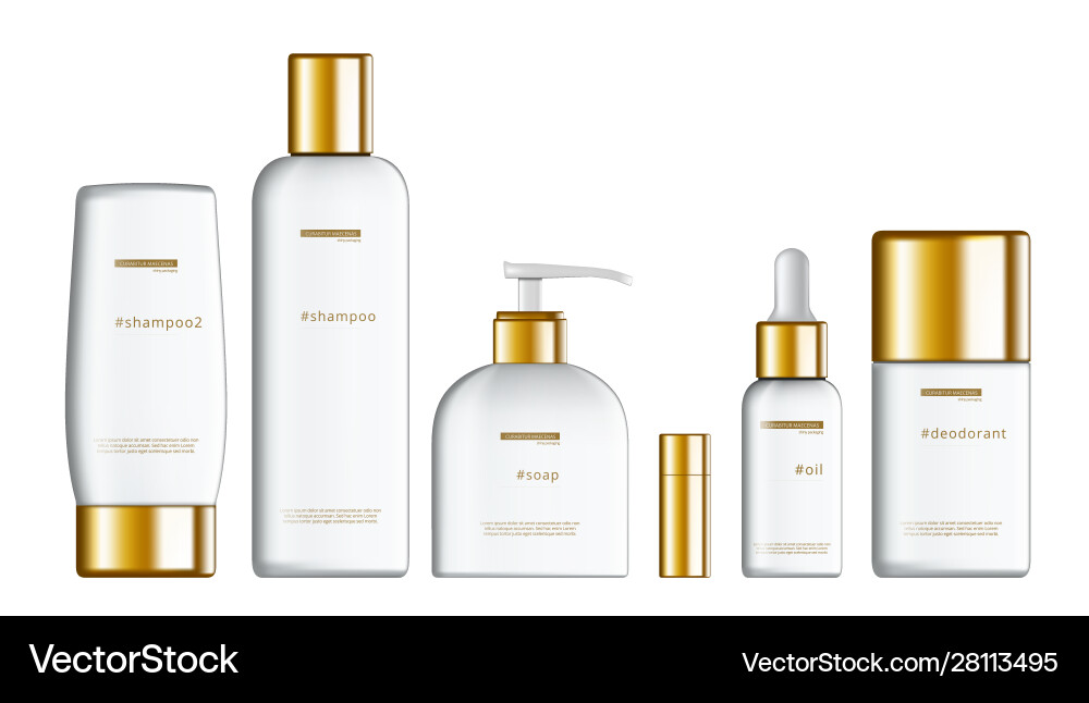 Set of six transparent cosmetic tubes on white Set of six transparent cosmetic tubes on white vector image