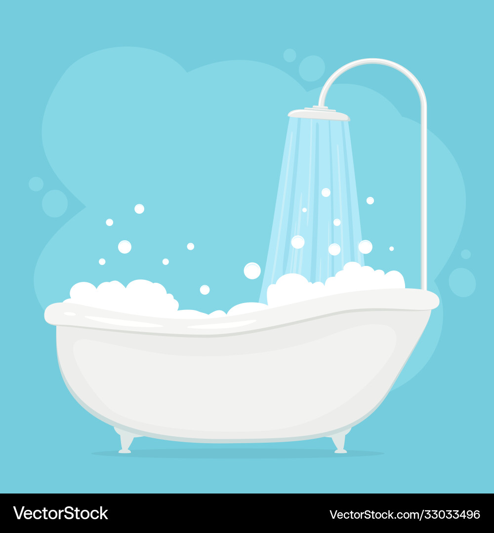 Badewanne mit Dusche im blauen Badezimmer Badewanne mit Dusche im blauen Badezimmer vektorbild