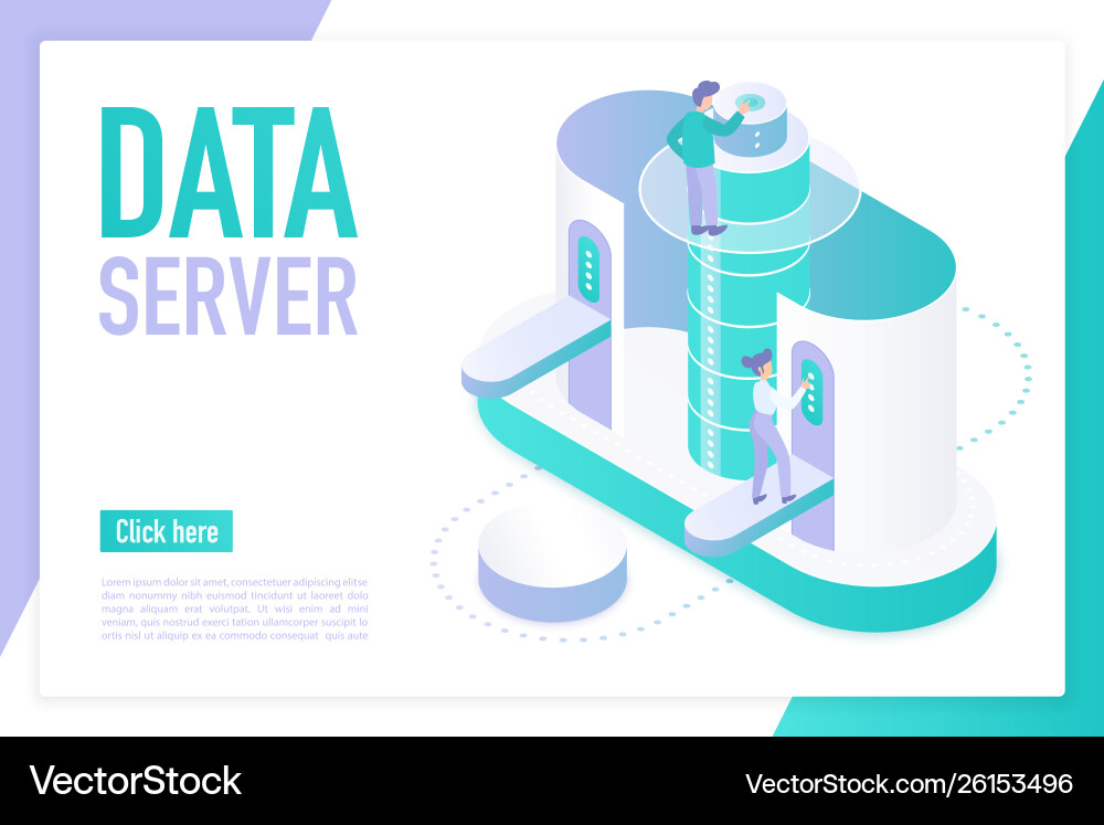 Data server landing page isometric template vector image