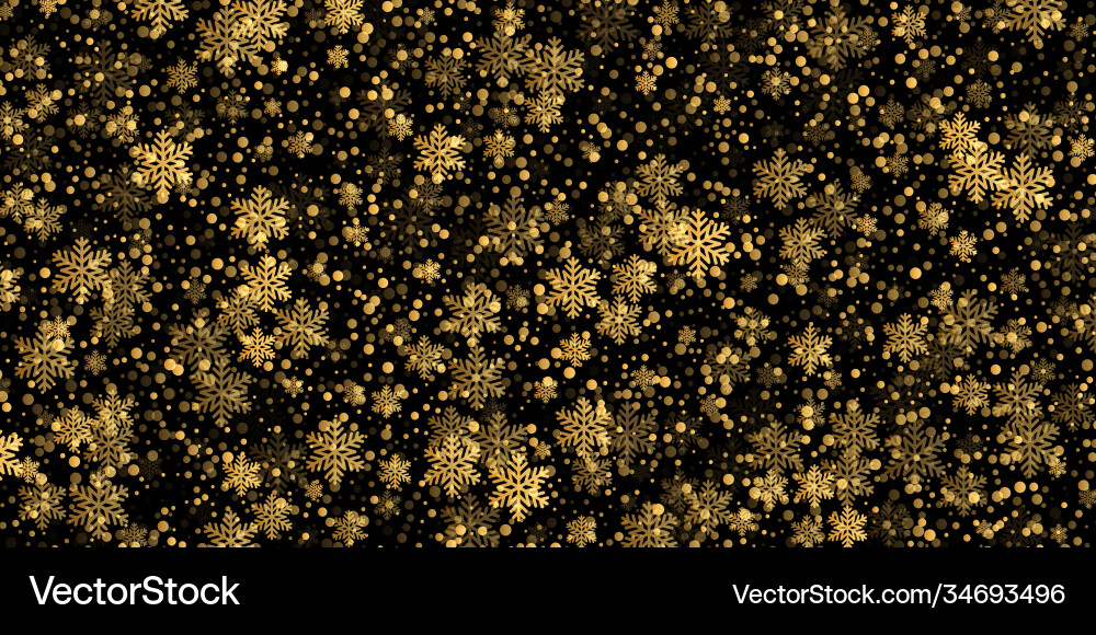 Falling snowflake golden pattern background vector image