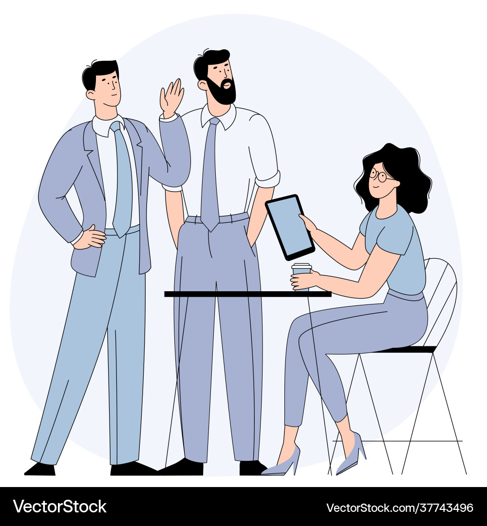 Kollegen die im modernen Büro miteinander sprechen Kollegen die im modernen Büro miteinander sprechen vektorbild