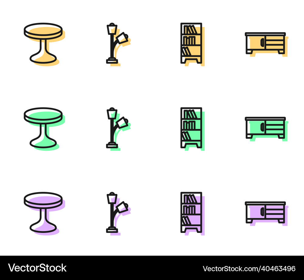 Set line library bookshelf round table floor Set line library bookshelf round table floor vector image