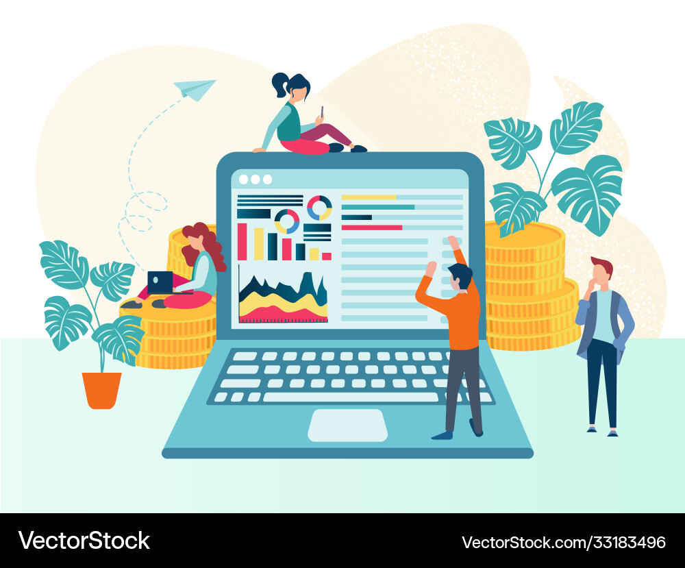 Teamwork on website optimization and business Vector Image
