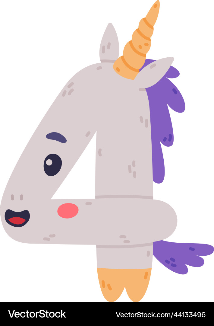 Unicorn cute number four or numeral with smiling Unicorn cute number four or numeral with smiling vector image