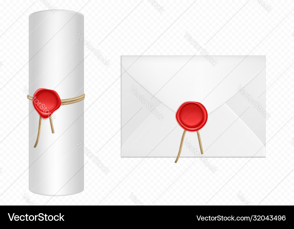 White envelope and scroll with red wax template White envelope and scroll with red wax template vector image
