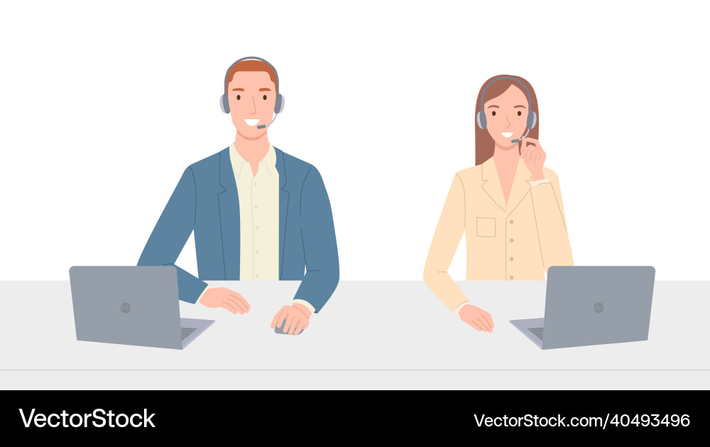 Woman and man with headphones laptops Woman and man with headphones laptops vector image
