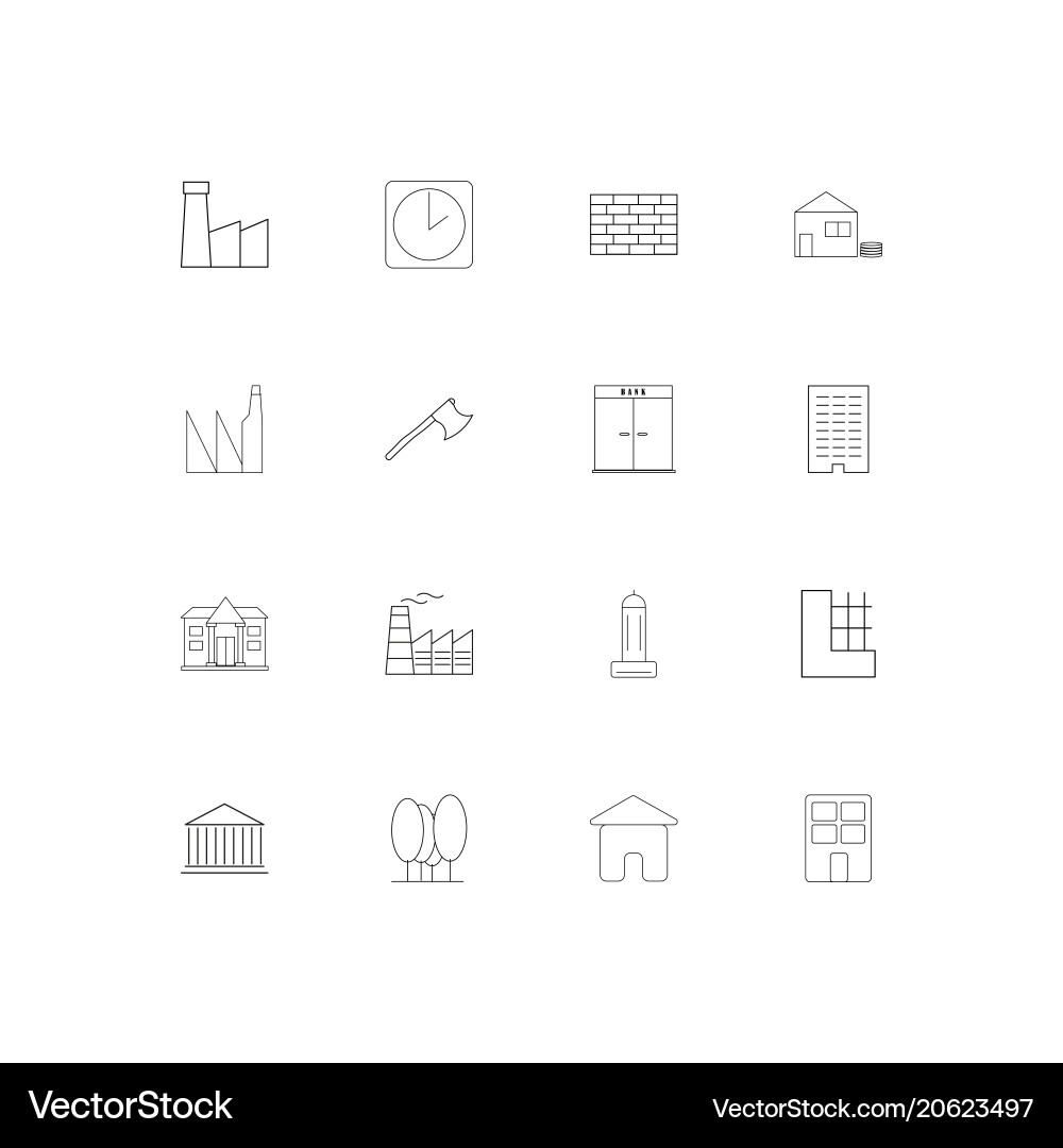 Buildings and constructions simple linear icons Vector Image