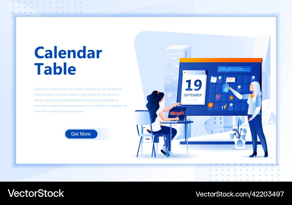 Calendar table flat web page design template Calendar table flat web page design template vector image