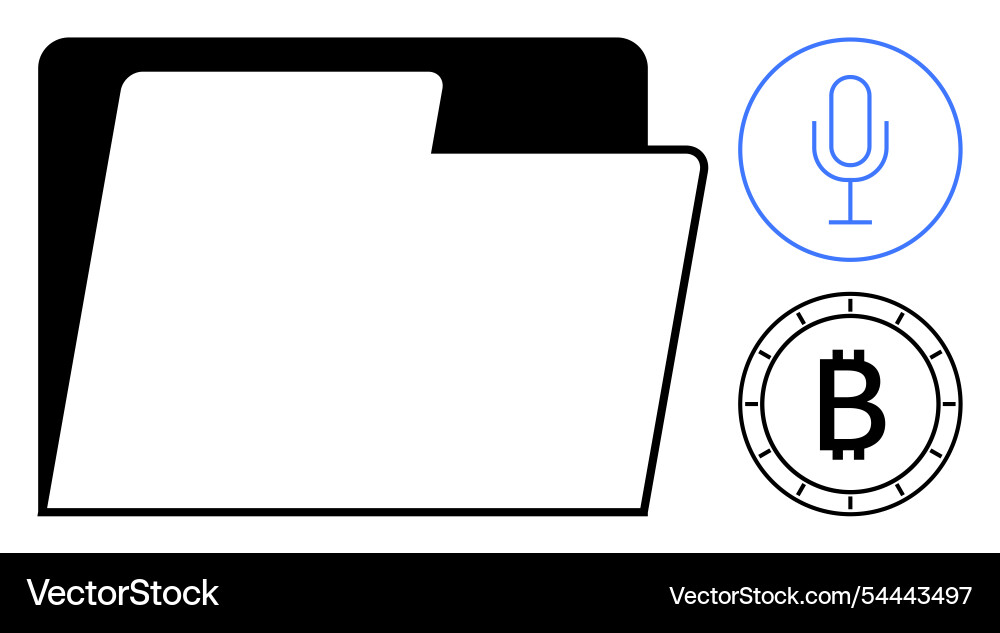 Digital folder with microphone and bitcoin symbols Vector Image
