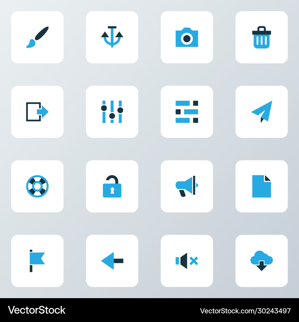 Interface icons colored set with exit file back Interface icons colored set with exit file back vector image