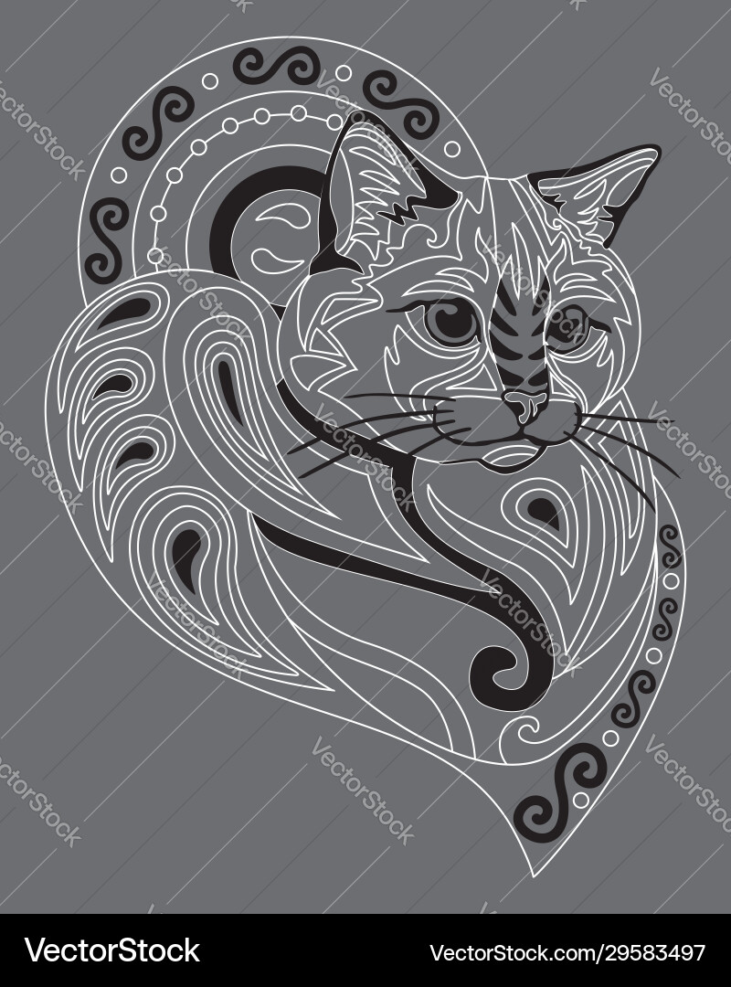 Monochrome ornamental cat 10 Monochrome ornamental cat 10 vector image