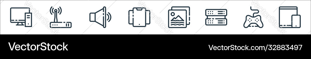 Multimedia and electronic line icons linear set Multimedia and electronic line icons linear set vector image
