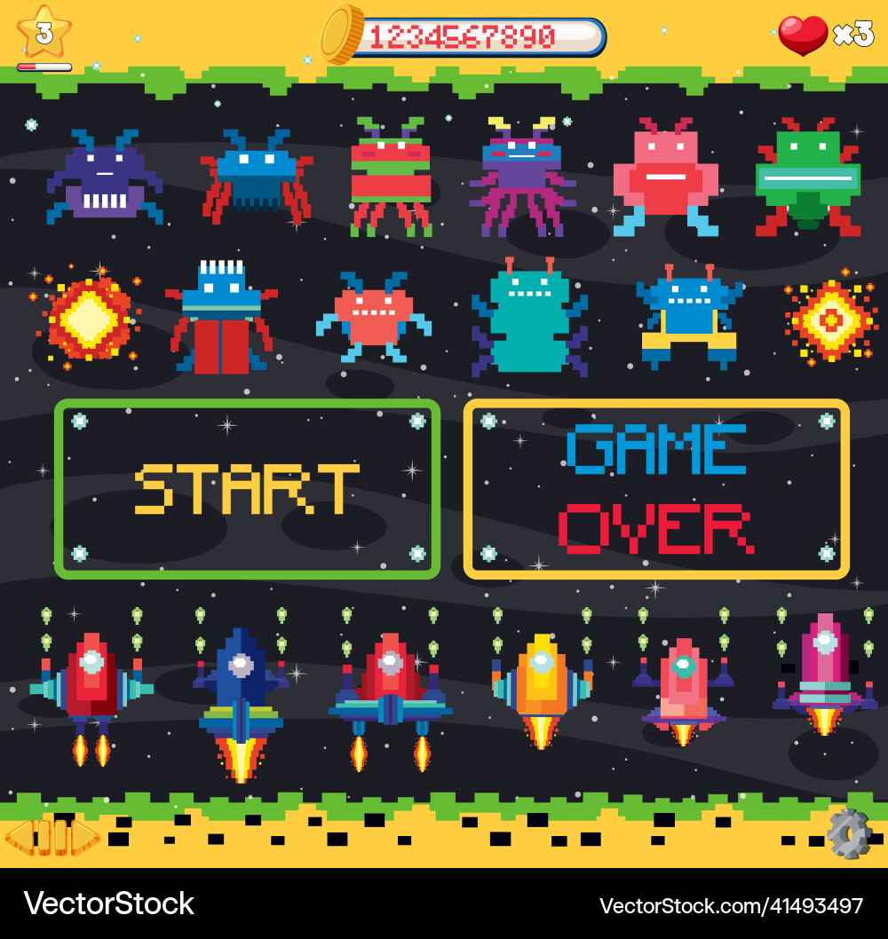 Retro pixel space game interface Retro pixel space game interface vector image