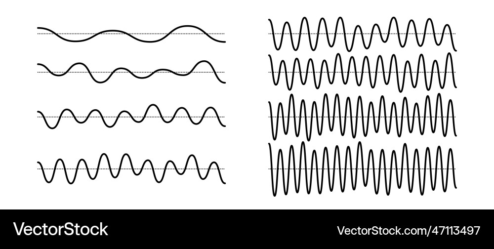 Sinusoid signals set black curve sound waves Vector Image
