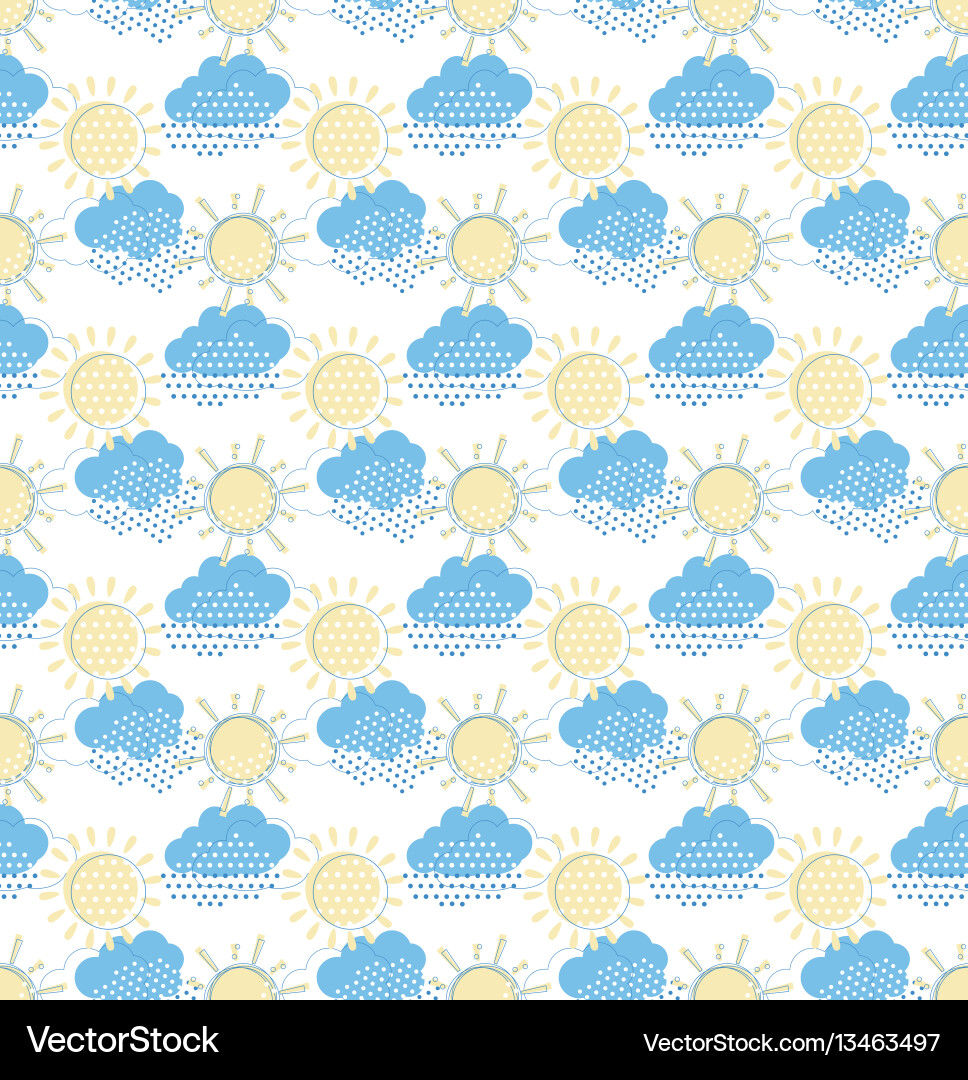 Sun with clouds seamless pattern vector image