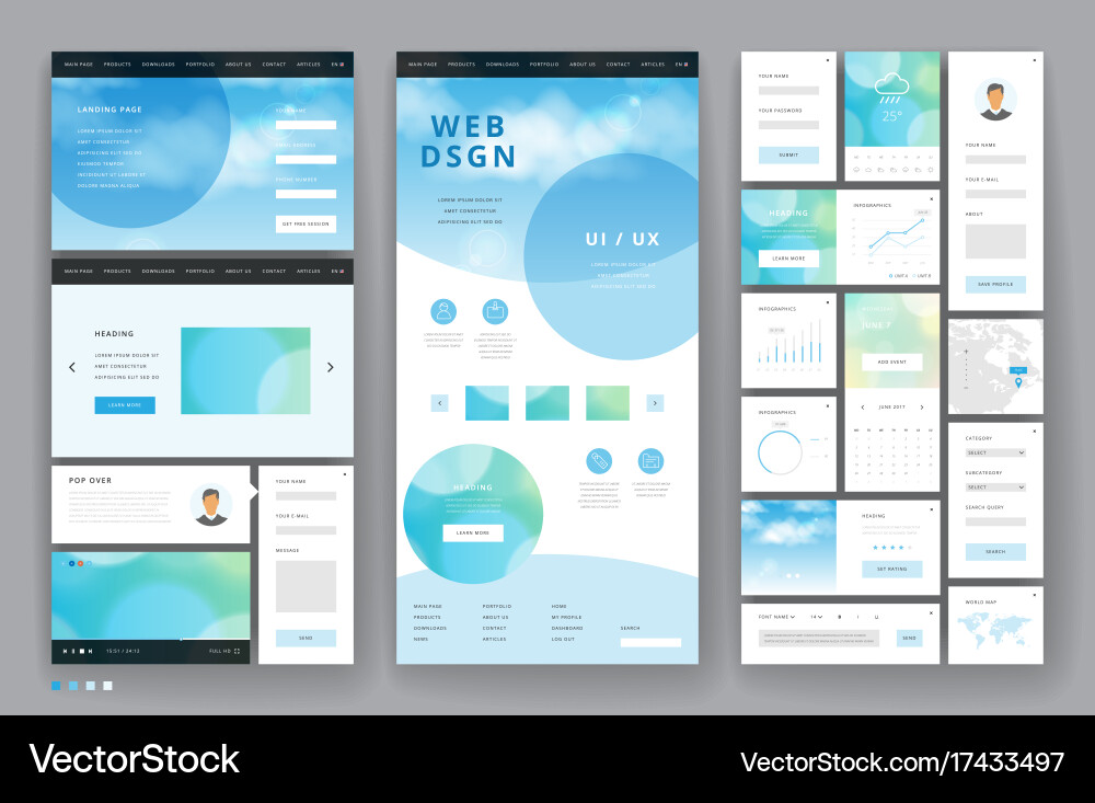 Website template design with interface elements vector image