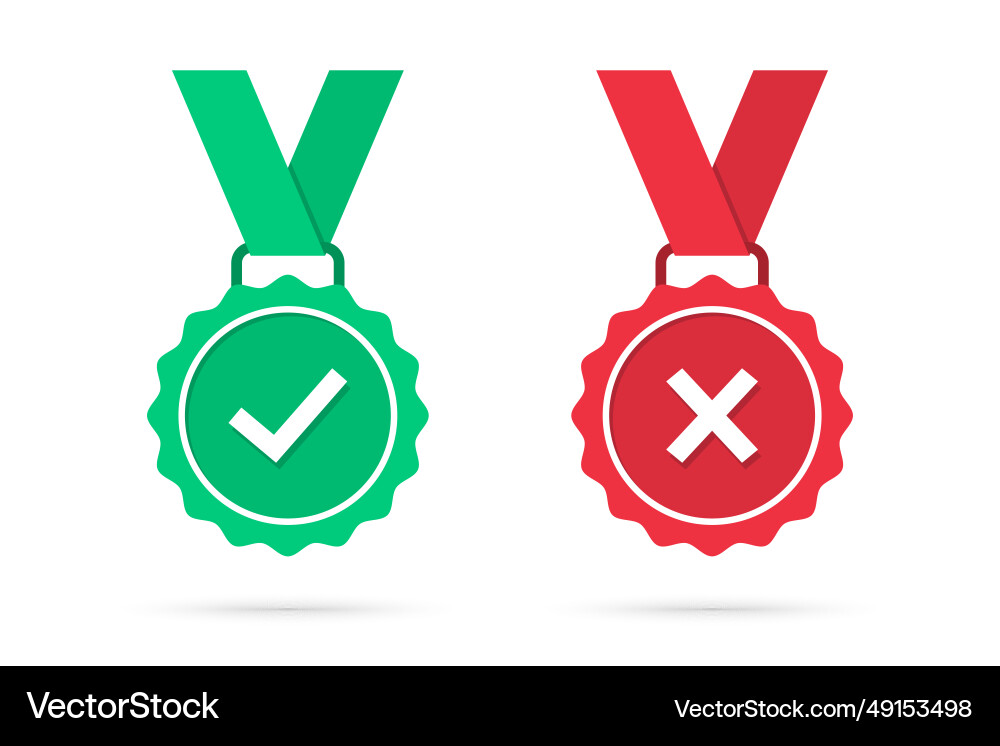 Überprüfen und Kreuz Medaillen Icons in einem flachen Design Überprüfen und Kreuz Medaillen Icons in einem flachen Design vektorbild