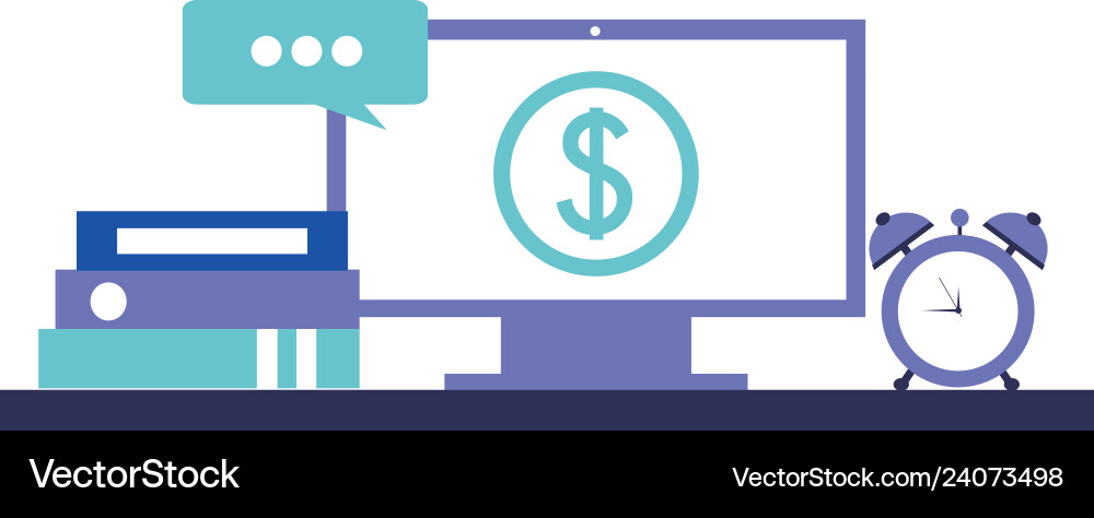 Computer monitor with symbol dollar and set icons Computer monitor with symbol dollar and set icons vector image