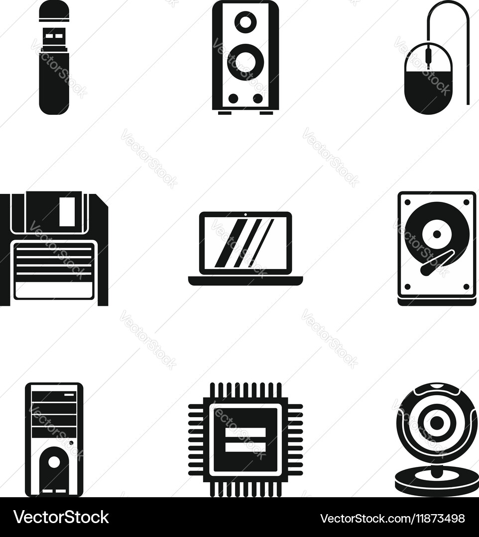 Computer setup icons set simple style vector image