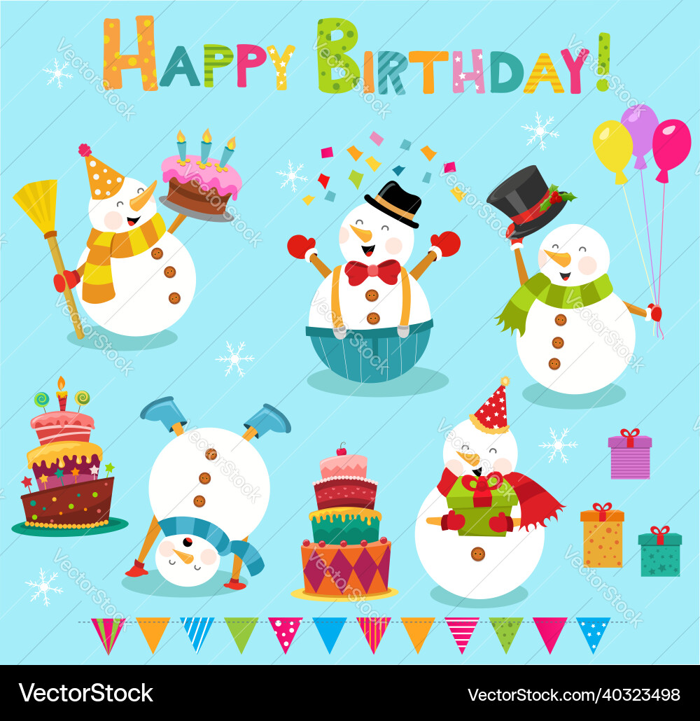 Cute Birthday Snowmen Collection vector image