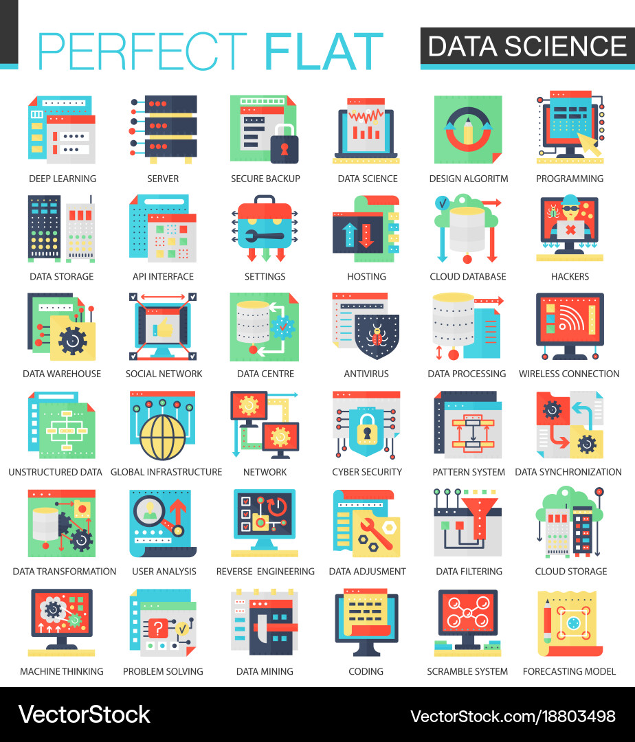 Data Science Icon Set - Flat vector image