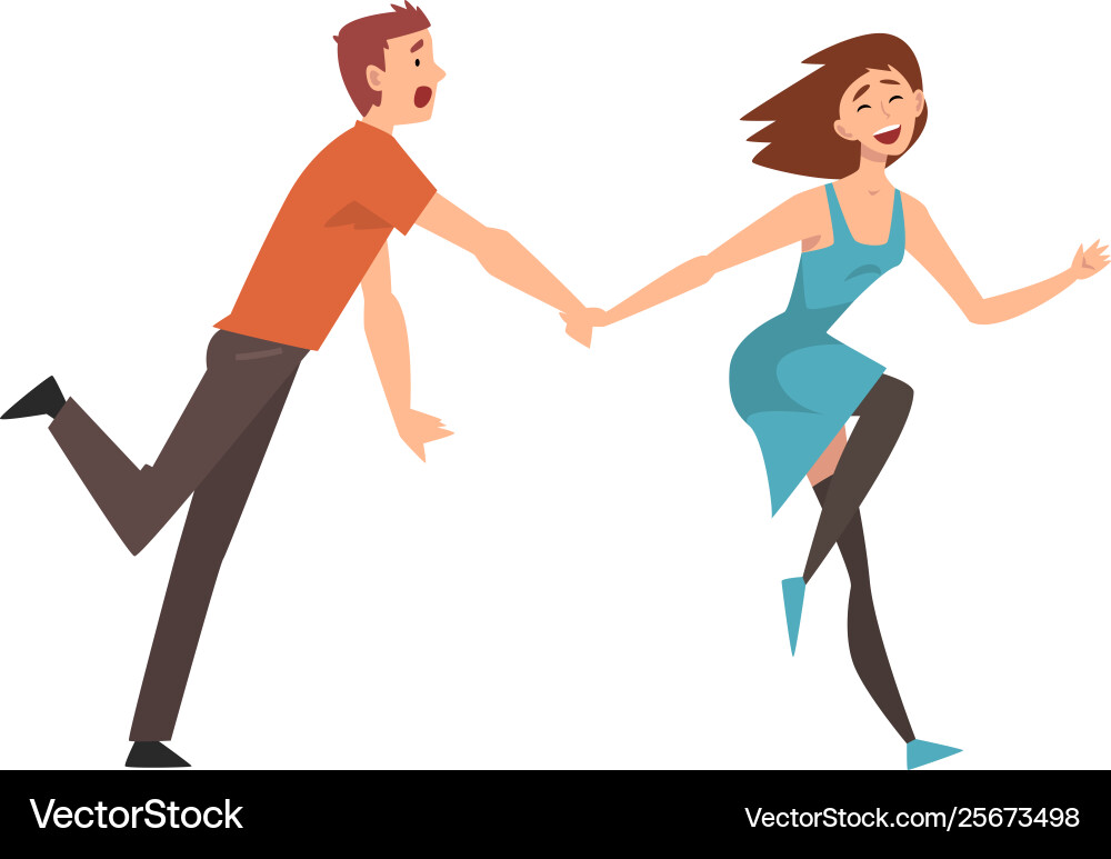 Happy romantic couple running holding hands young Happy romantic couple running holding hands young vector image