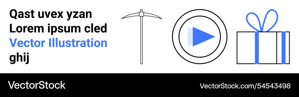 Pickaxe play button and gift box with text Pickaxe play button and gift box with text vector image
