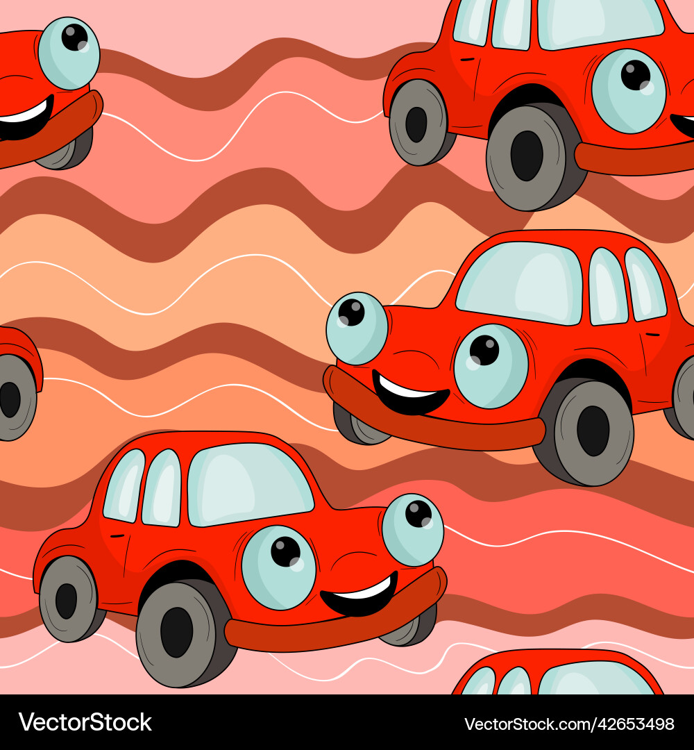 Seamless pattern with cute car on color background Seamless pattern with cute car on color background Vector Image