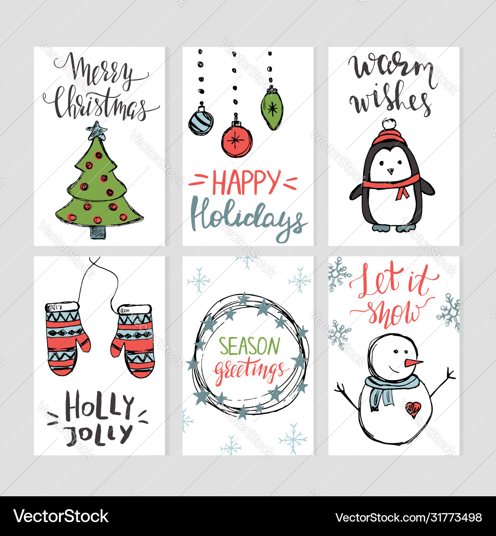 Set Weihnachtskarten Vorlagen mit Hand gezeichnet Set Weihnachtskarten Vorlagen mit Hand gezeichnet vektorbild