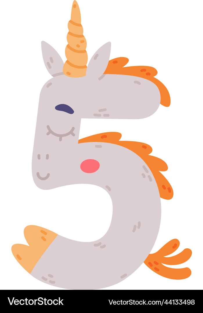 Unicorn cute number five or numeral with smiling Unicorn cute number five or numeral with smiling vector image