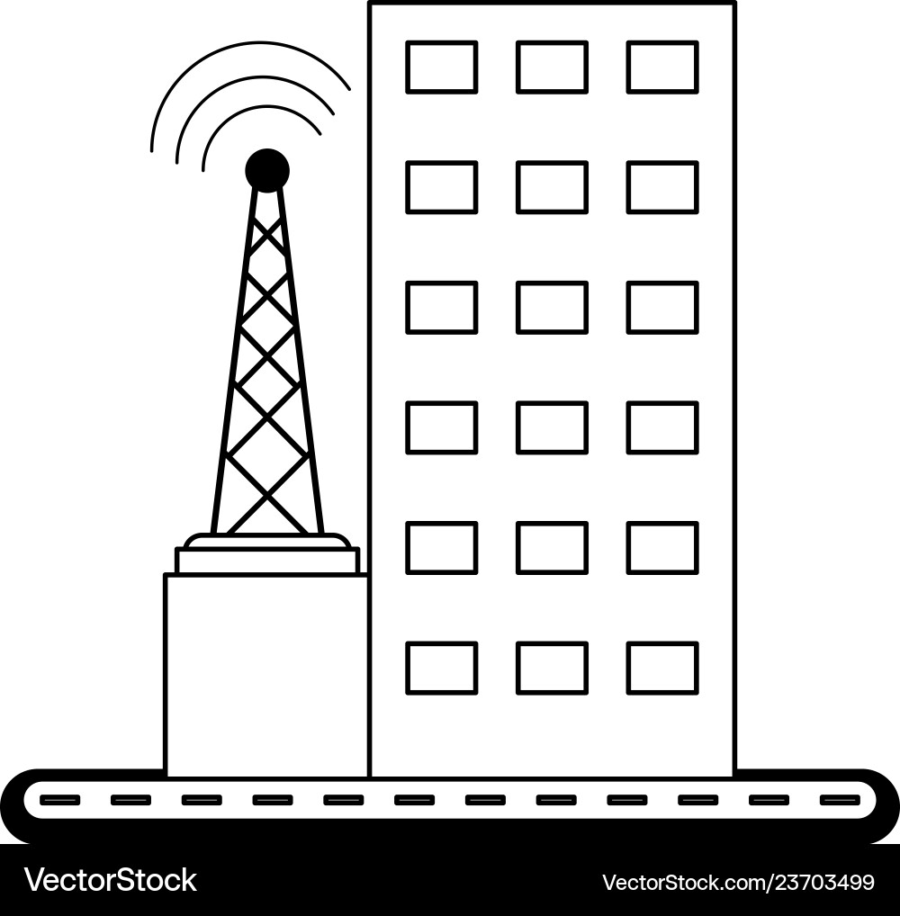 Building and telecommunication antenna black Building and telecommunication antenna black vector image