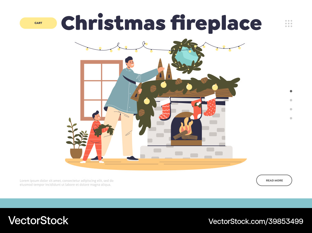 Christmas fireplace concept of landing page Christmas fireplace concept of landing page vector image