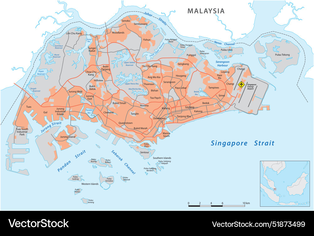 Detailed road map of the republic singapore Detailed road map of the republic singapore vector image